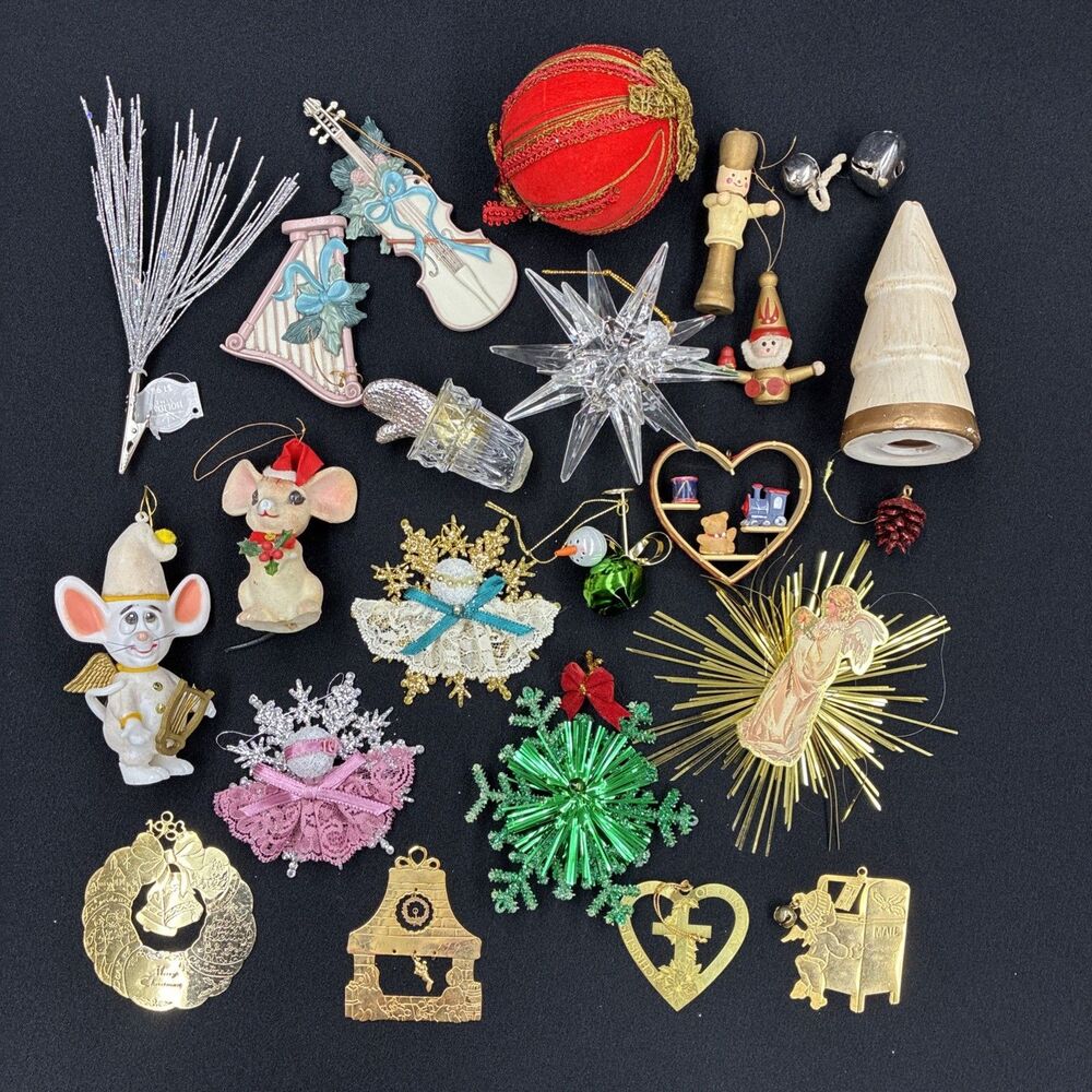 Vintage Christmas Ornaments Trinkets Lot Grab Bag Decor Handmade Junk Drawer #1